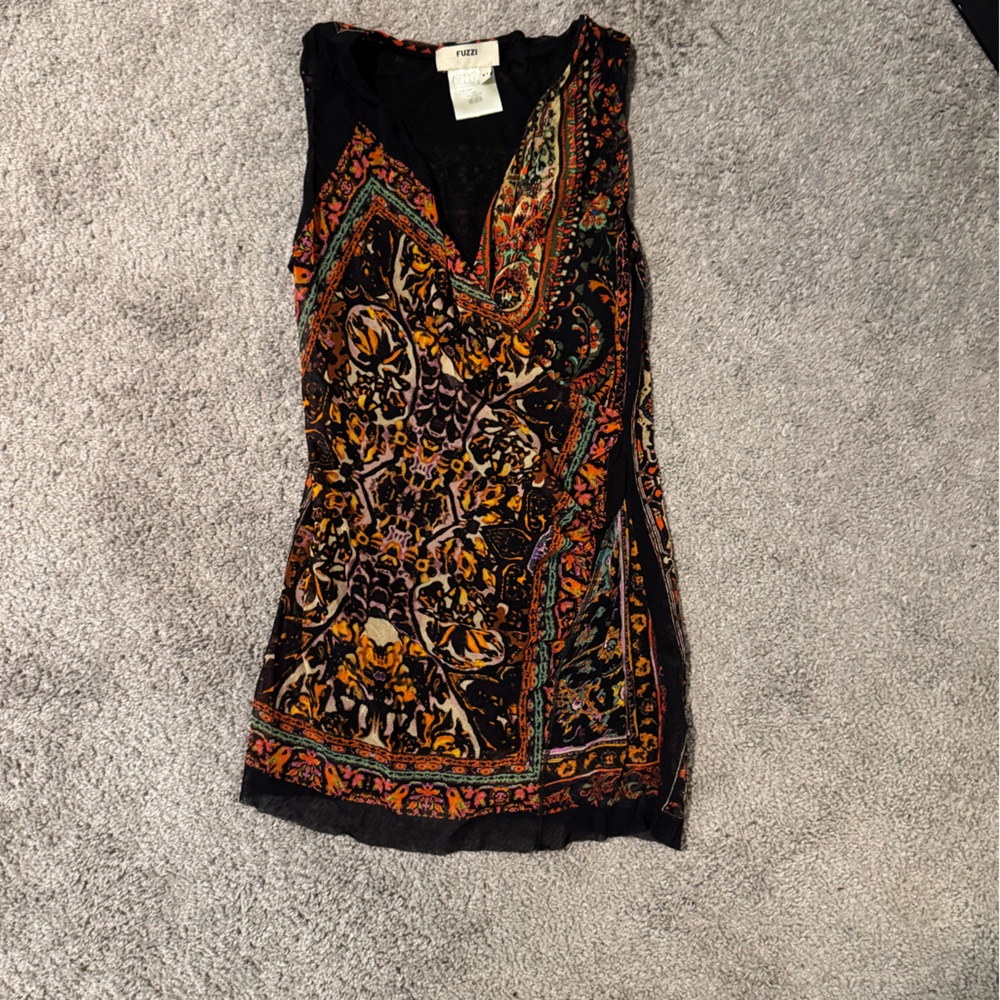 Fuzzi sheer Colorful Patterned Sleeveless tank top shirt xl